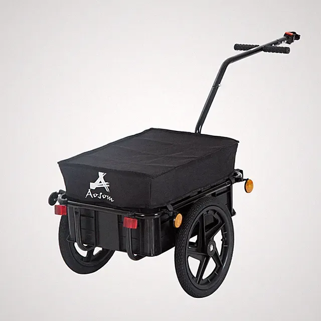 Bike Cargo Trailer 16in Wheels Removable Box Waterproof Cover 88 lb Black