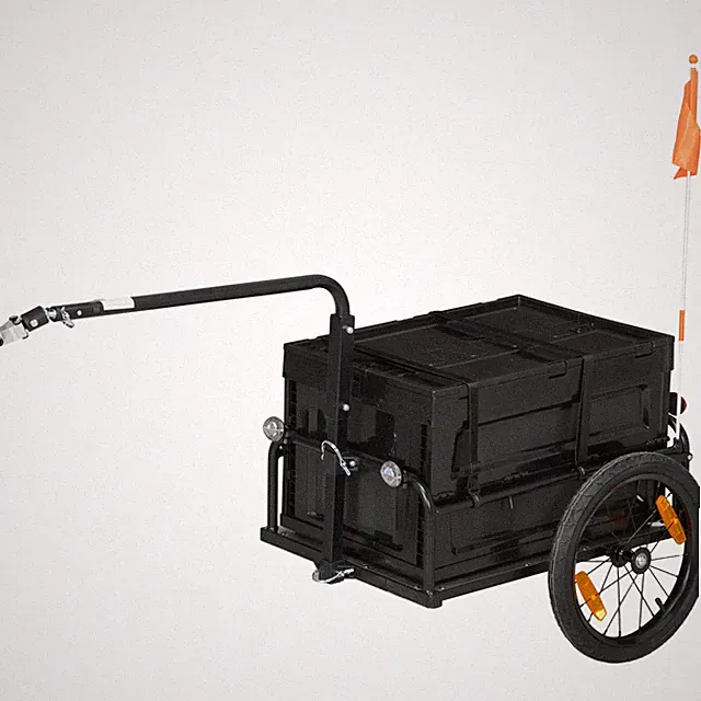 Bike Cargo Trailer 16in Wheels Removable Storage Box Parking Brake Black