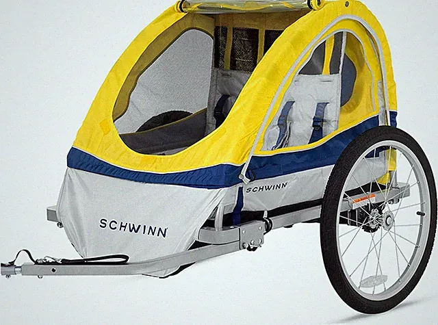 Echo Child Bike Trailer for 2 Kids, 80 lbs Max, Canopy & 20" Tires, Yellow/Grey